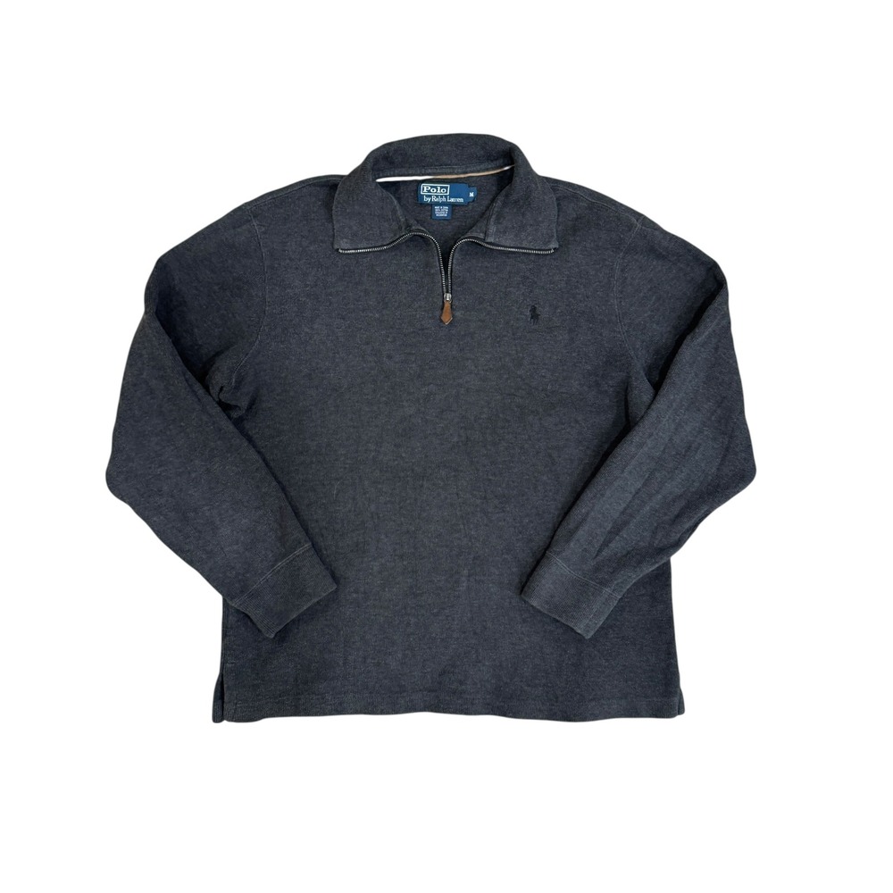 Vintage Polo Ralph Lauren Estate Rib Quarter Zip Pull Over Dark Grey Mens Medium